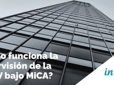 Infografía del proceso de supervisión de la CNMV bajo MiCA y los pasos para el registro CASP, elaborada por IN DIEM Abogados y Cryptoveritas 360.