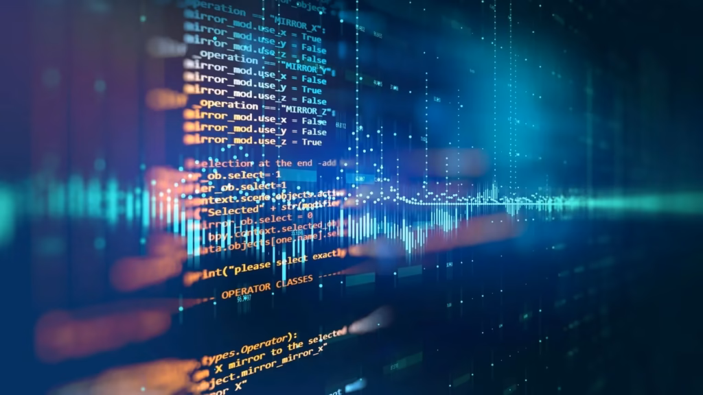 Líneas de código informático que ilustran los riesgos legales de utilizar software sin licencia en una empresa.