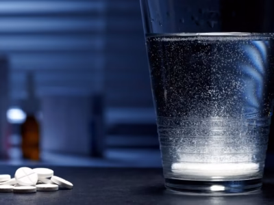 Pastillas junto a un vaso de agua con una tableta disolviéndose para ilustrar delitos de sumisión química.