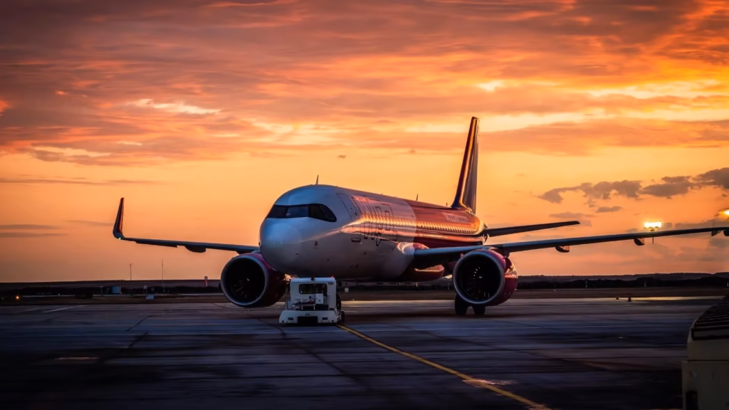 Avión en la pista de aterrizaje de un aeropuerto para informar sobre asistencia legal por denegación de entrada a España.