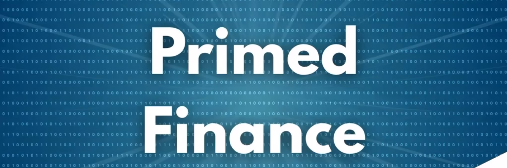 Primed Finance sobre fondo binario azul para el análisis de la estafa de Primed Finance y recuperación de fondos.