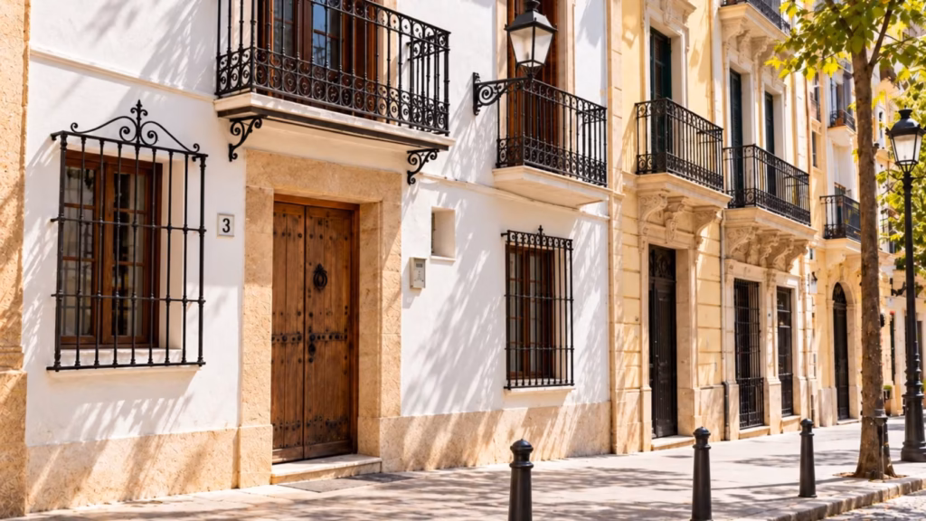 Fachadas de viviendas españolas con balcones, ilustración de la compra de vivienda en España por no residentes