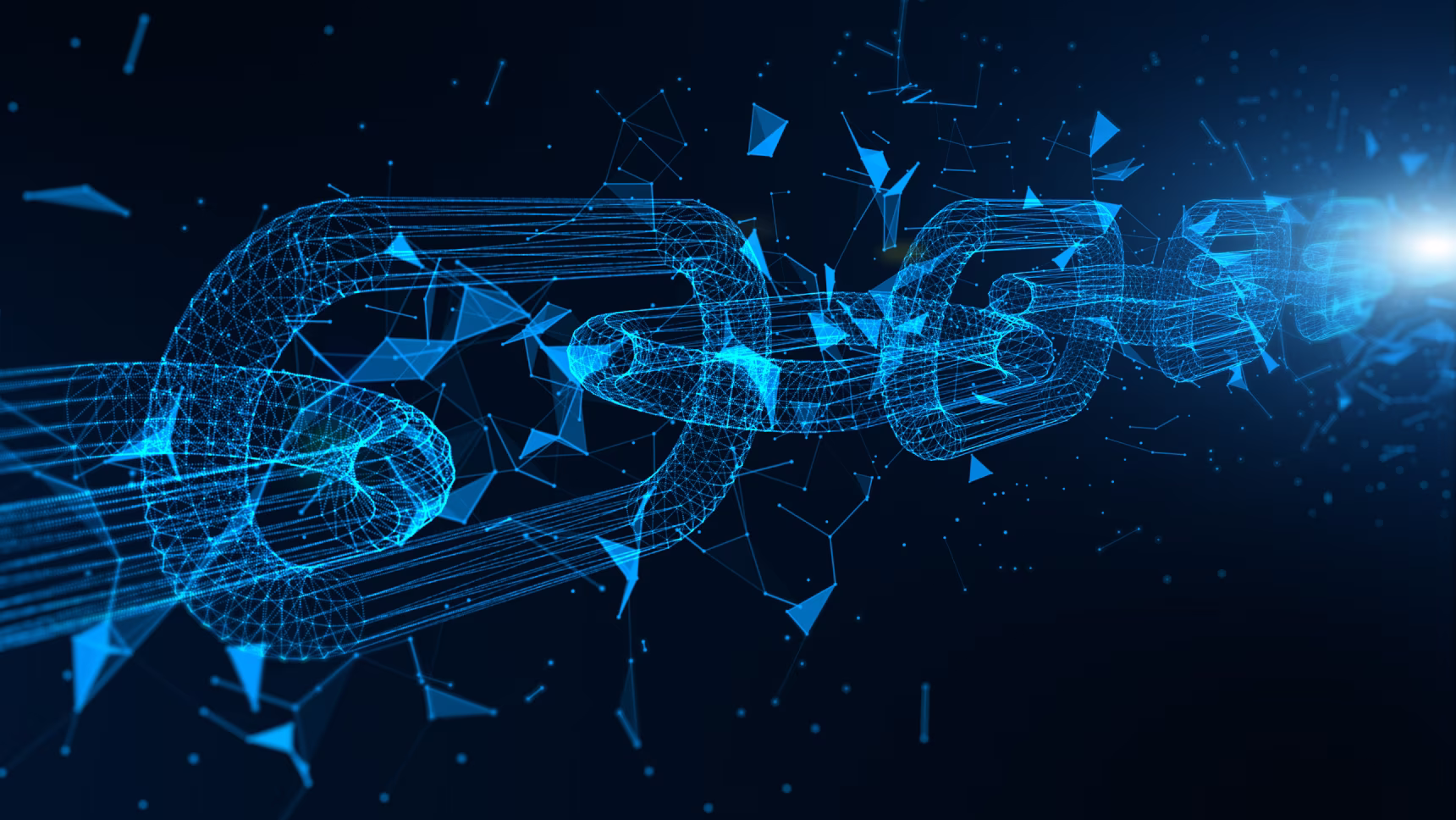 Cadena blockchain digital azul que representa la investigación de posibles estafas con criptomonedas vinculadas a Platinum Finance y Profaro Trade.